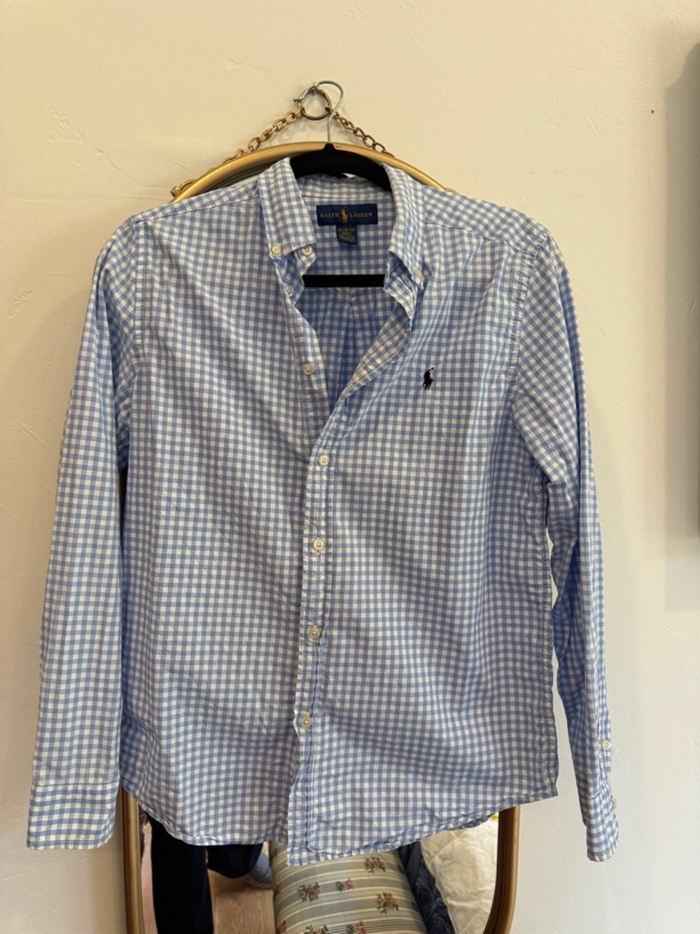 Ralph Lauren Blue and White Gingham Button-Down Shirt